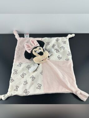 Disney Primark RARE Minnie Mouse Lovey Blanket 12" Pink White Plush Comforter